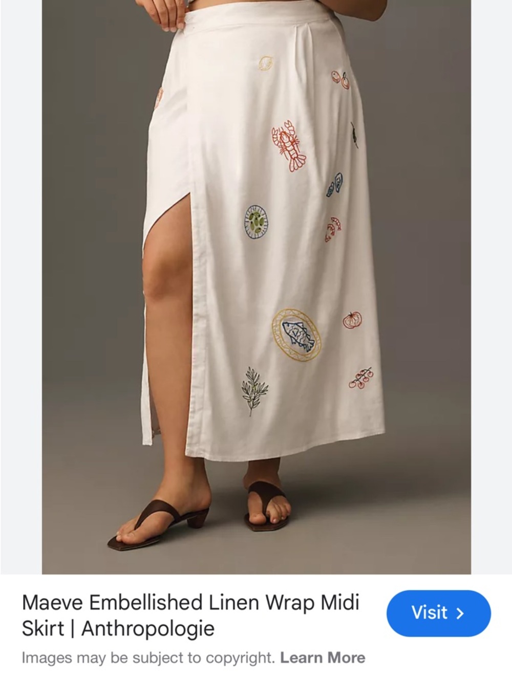 Maeve White Embroidered Midi Front Slit Olive Wrap Skirt Anthropologie #0030 - Picture 2 of 6